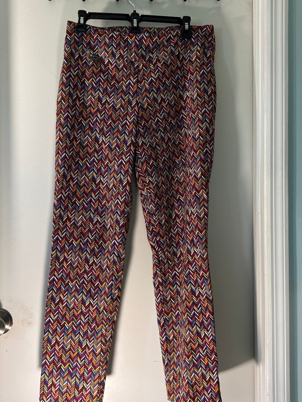 Peck & Peck Multicolor Herringbone Print Ankle Pants Womens 8 Stretch Pull On - Picture 2 of 8